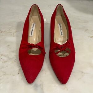 Manolo Blahnik Red Suede Pumps